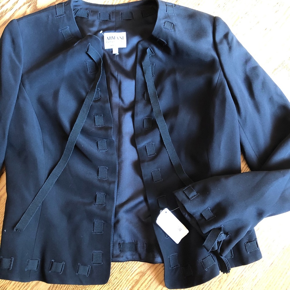 Armani Collezioni Cropped Black Open Front Jacket
